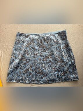 Hollister Light Blue Paisley Satin Mini Skirt with Brown Accents